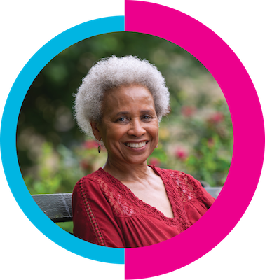 Smiling woman on bench